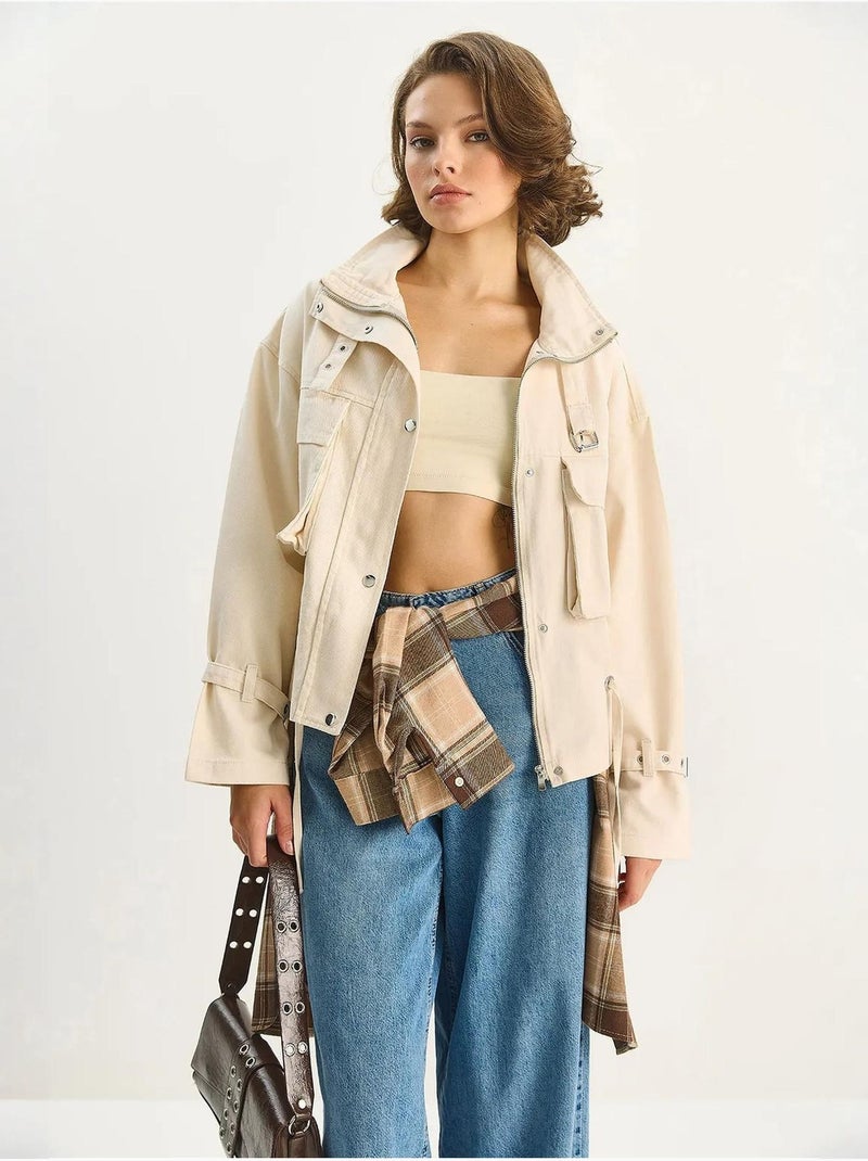 Veste oversize en gabardine de coton avec fermeture boutonnée lucci Crème - Kiabi