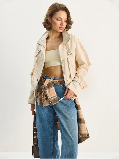 Veste oversize en gabardine de coton avec fermeture boutonnée lucci - Kiabi Veste oversize en gabardine de coton avec fermeture boutonnée lucci - Kiabi