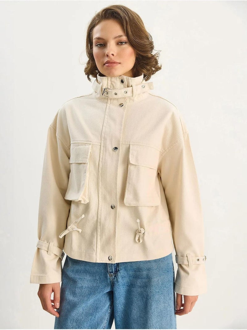 Veste oversize en gabardine de coton avec fermeture boutonnée lucci Crème - Kiabi