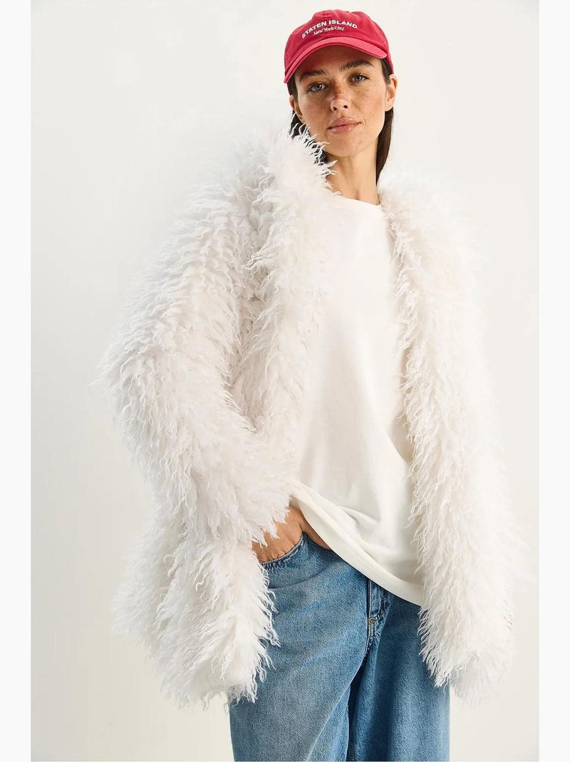 Veste oversize en maille peluche avec poche lucci Blanc - Kiabi