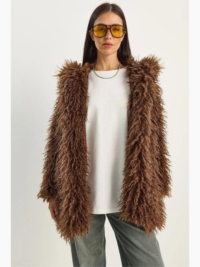 Veste oversize en maille peluche avec poche lucci Marron chocolat - Kiabi