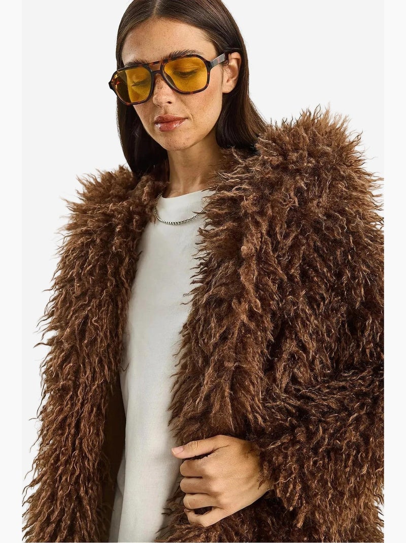Veste oversize en maille peluche avec poche lucci Marron chocolat - Kiabi