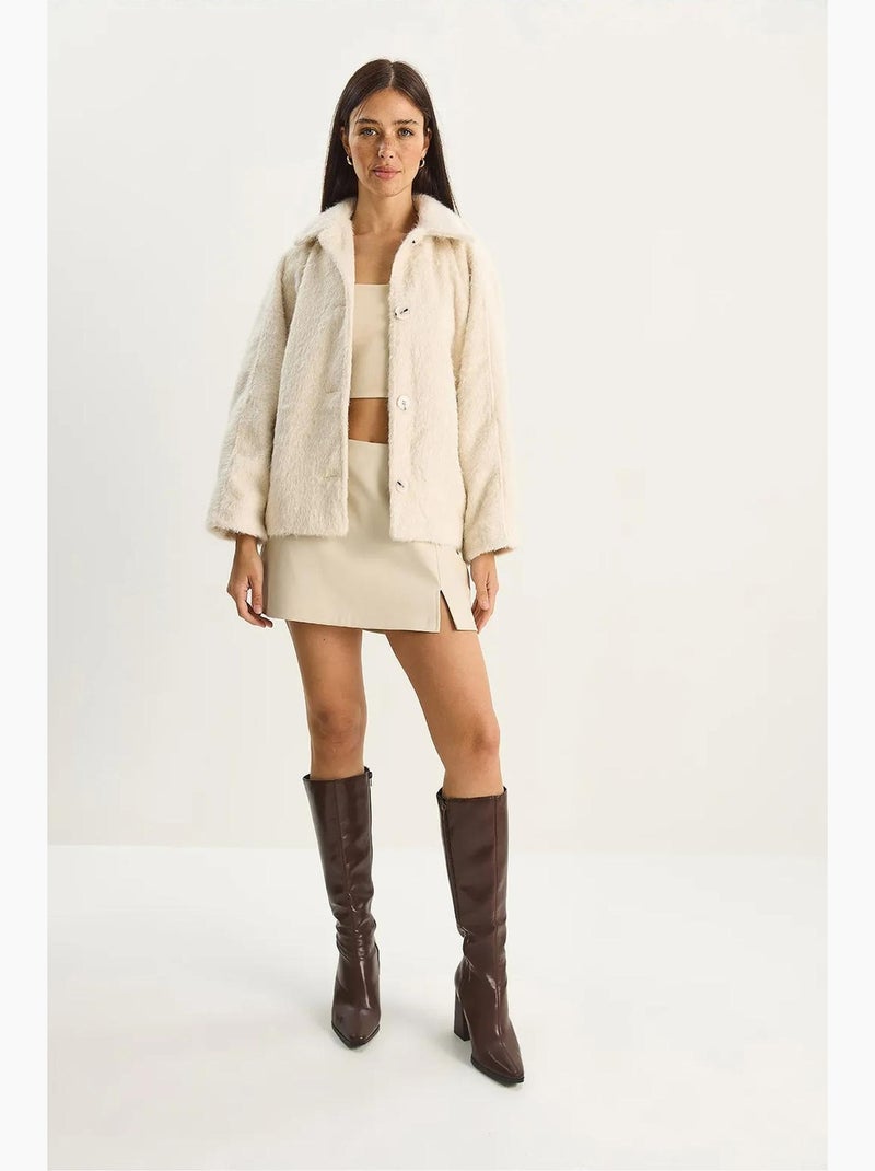 Veste oversize en peluche avec fermeture à boutons lucci Crème - Kiabi