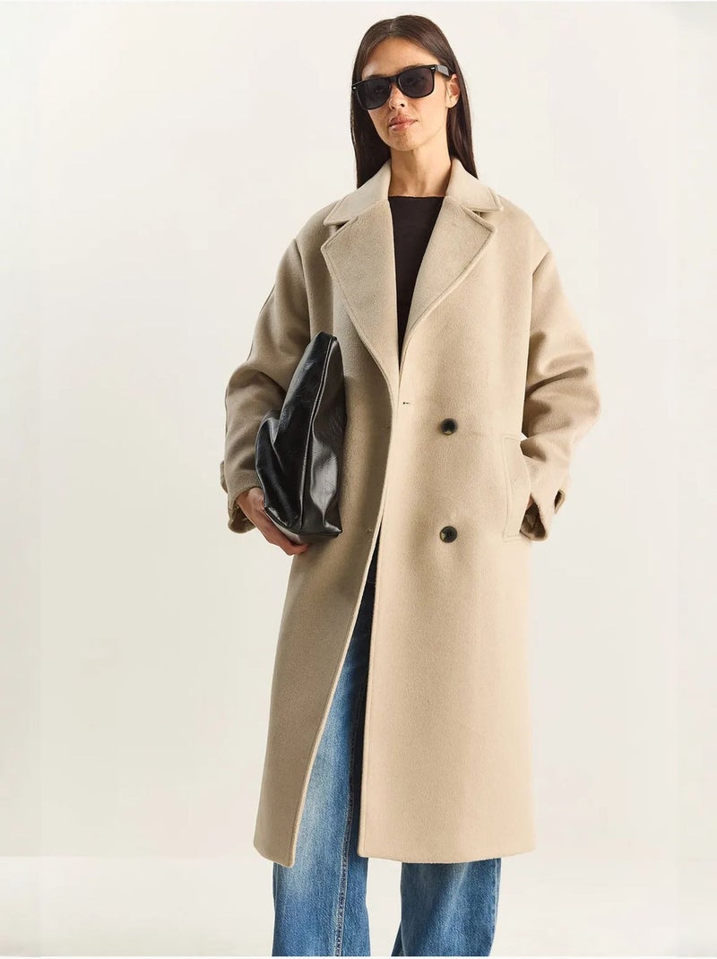 Veste oversize en peluche mélangée de coton boutonné lucci Beige argile - Kiabi