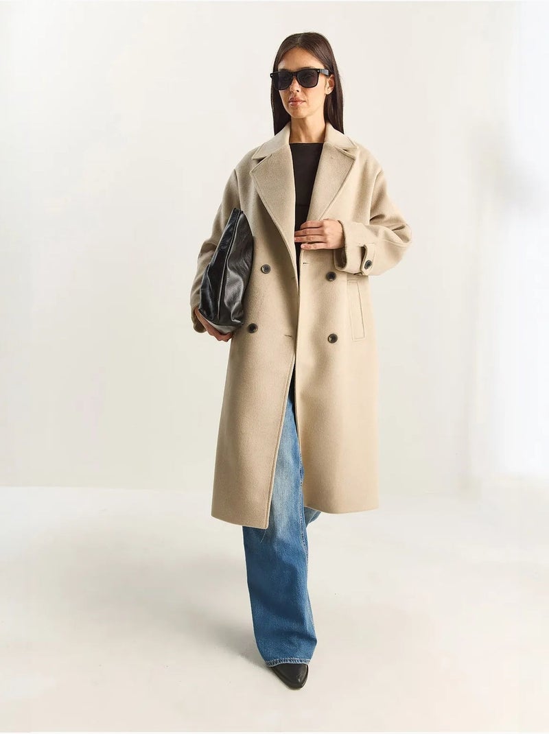 Veste oversize en peluche mélangée de coton boutonné lucci Beige argile - Kiabi