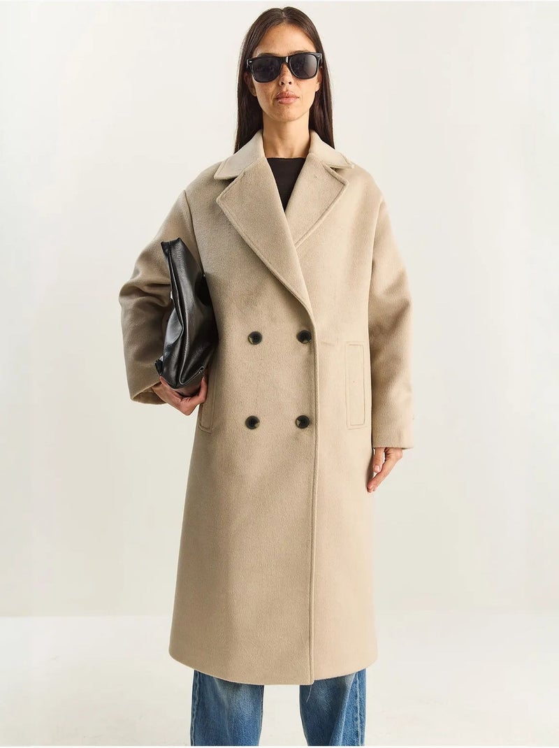 Veste oversize en peluche mélangée de coton boutonné lucci Beige argile - Kiabi