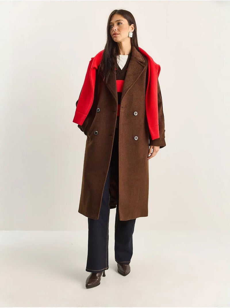 Veste oversize en peluche mélangée de coton boutonné lucci Marron - Kiabi