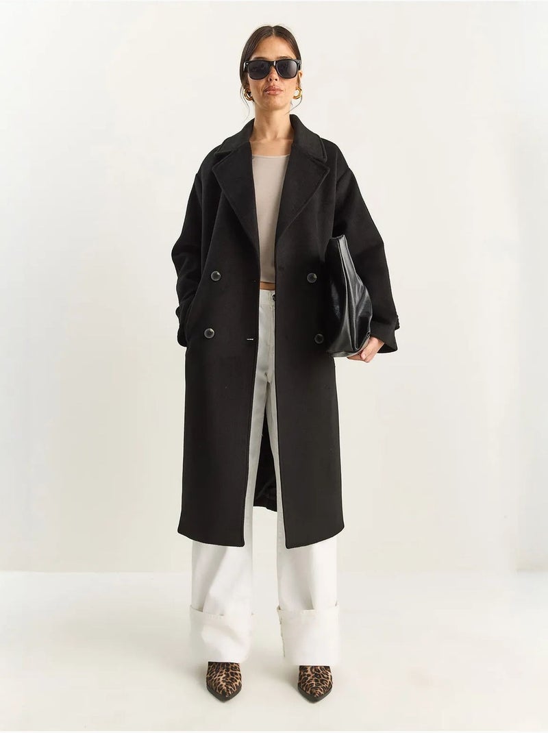Veste oversize en peluche mélangée de coton boutonné lucci Noir - Kiabi
