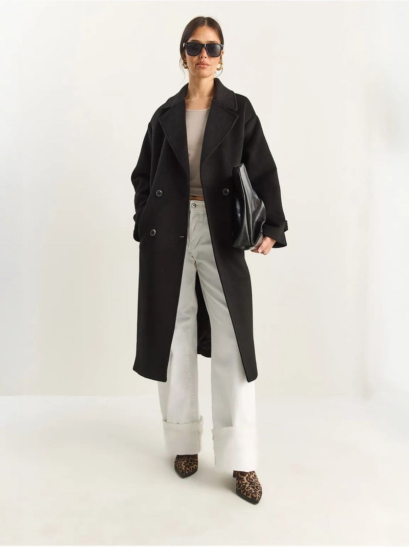 Veste oversize en peluche mélangée de coton boutonné lucci Noir - Kiabi