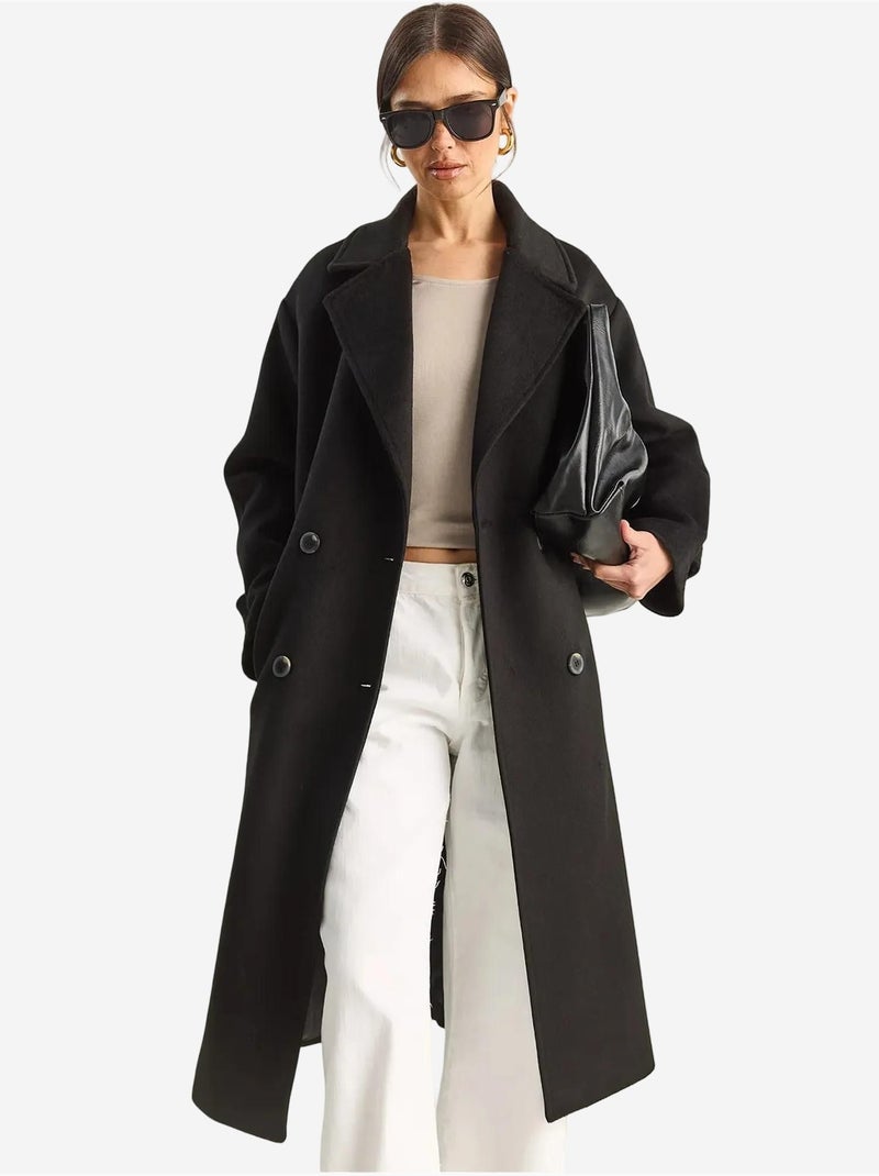 Veste oversize en peluche mélangée de coton boutonné lucci Noir - Kiabi