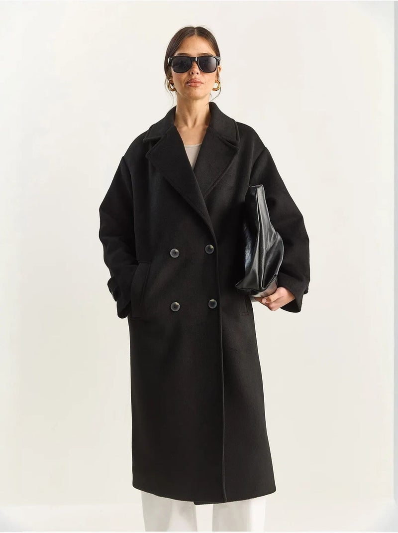 Veste oversize en peluche mélangée de coton boutonné lucci Noir - Kiabi