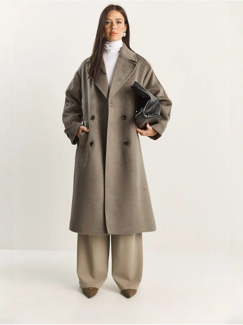 Veste oversize en peluche mélangée de coton boutonné lucci Vert kaki - Kiabi