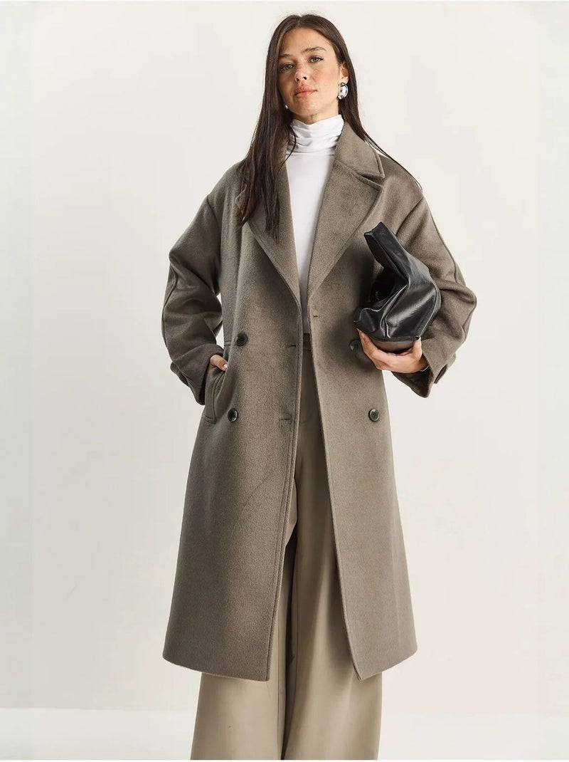 Veste oversize en peluche mélangée de coton boutonné lucci Vert kaki - Kiabi