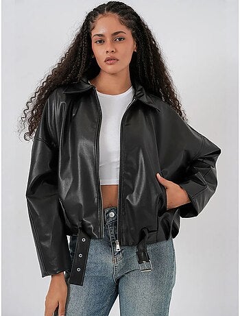 Veste oversize en simili cuir avec ceinture bdart