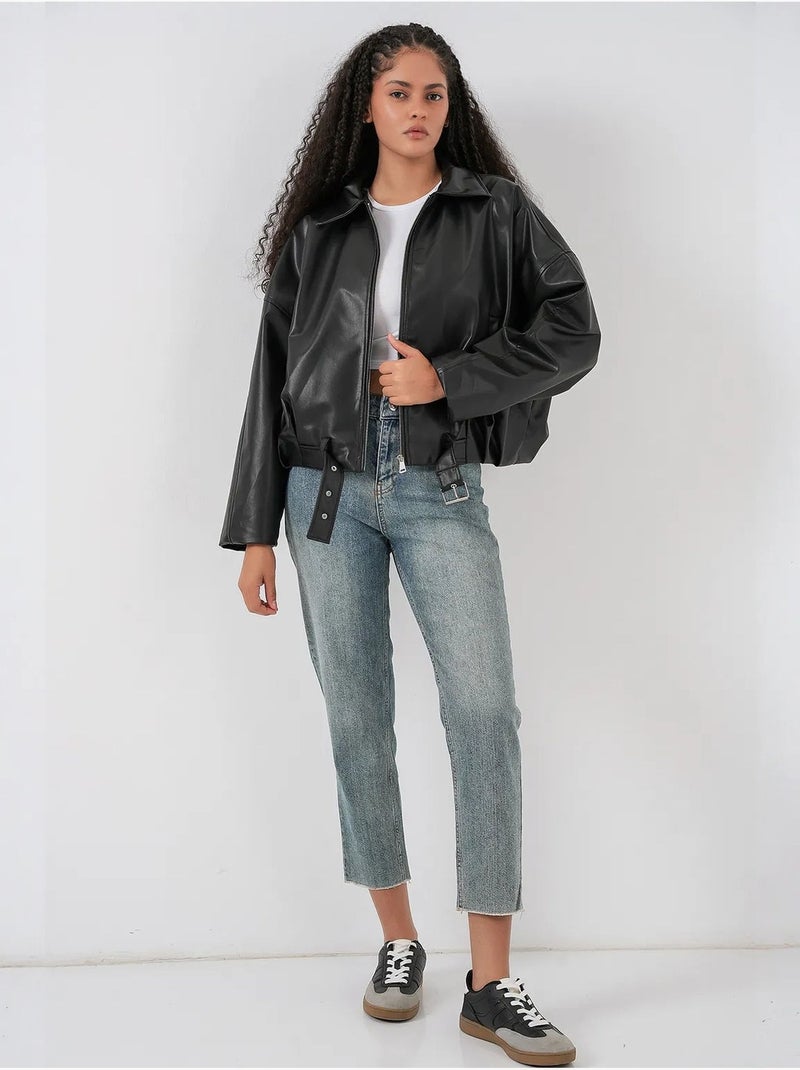 Veste oversize en simili cuir avec ceinture bdart Noir - Kiabi