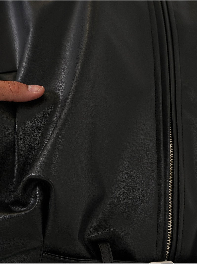Veste oversize en simili cuir avec ceinture bdart Noir - Kiabi