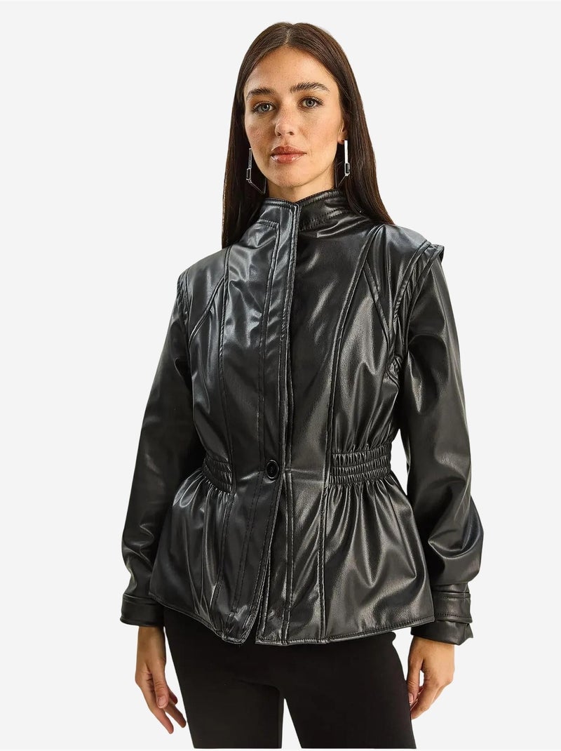 Veste oversize en similicuir avec col zippé lucci Noir - Kiabi