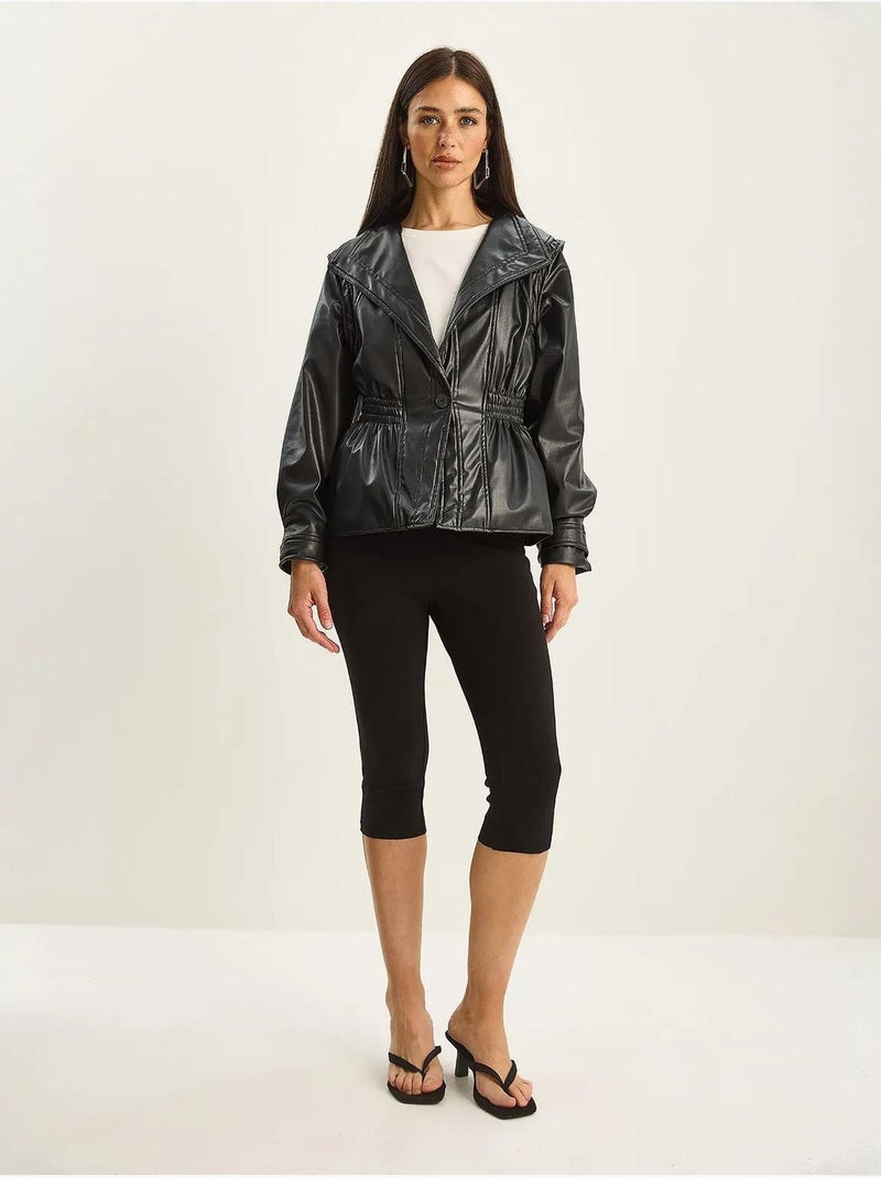 Veste oversize en similicuir avec col zippé lucci Noir - Kiabi