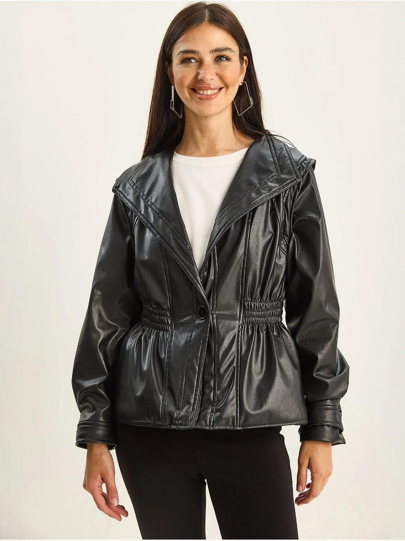 Veste oversize en similicuir avec col zippé lucci Noir - Kiabi