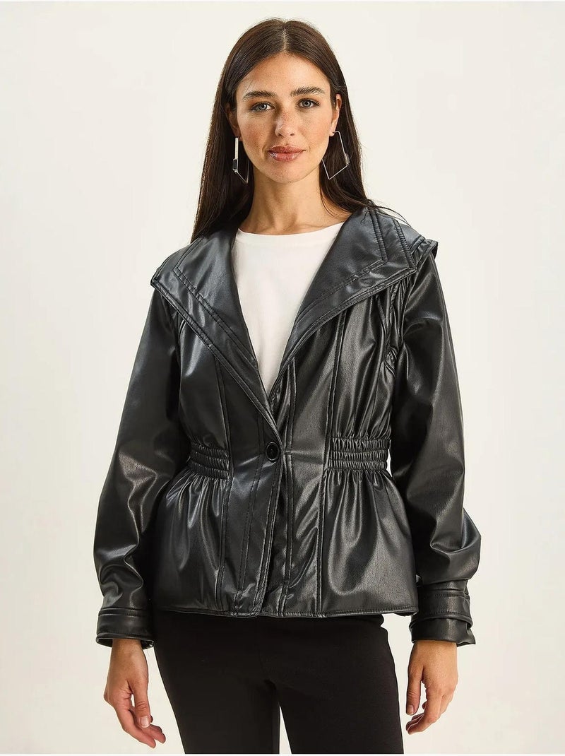 Veste oversize en similicuir avec col zippé lucci Noir - Kiabi