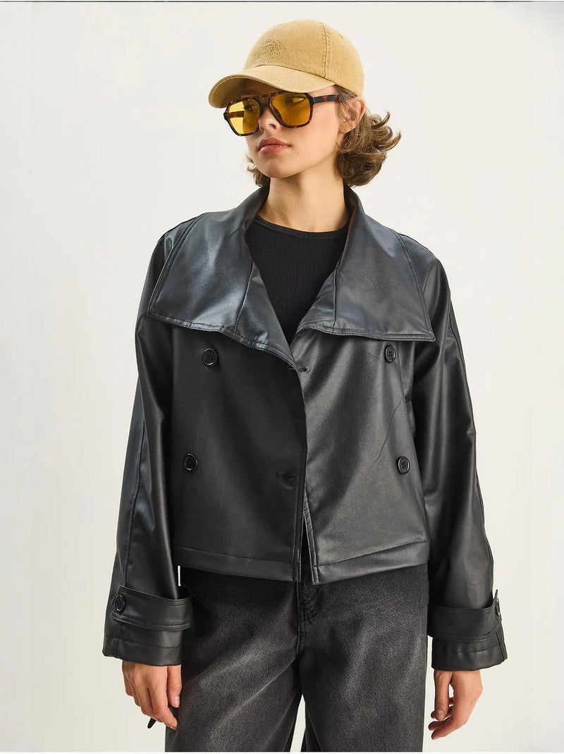 Veste oversize en similicuir avec fermeture boutonnée lucci Noir - Kiabi