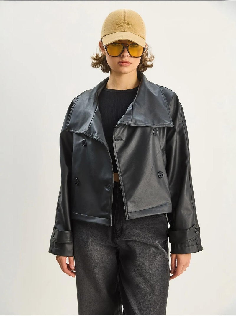 Veste oversize en similicuir avec fermeture boutonnée lucci Noir - Kiabi