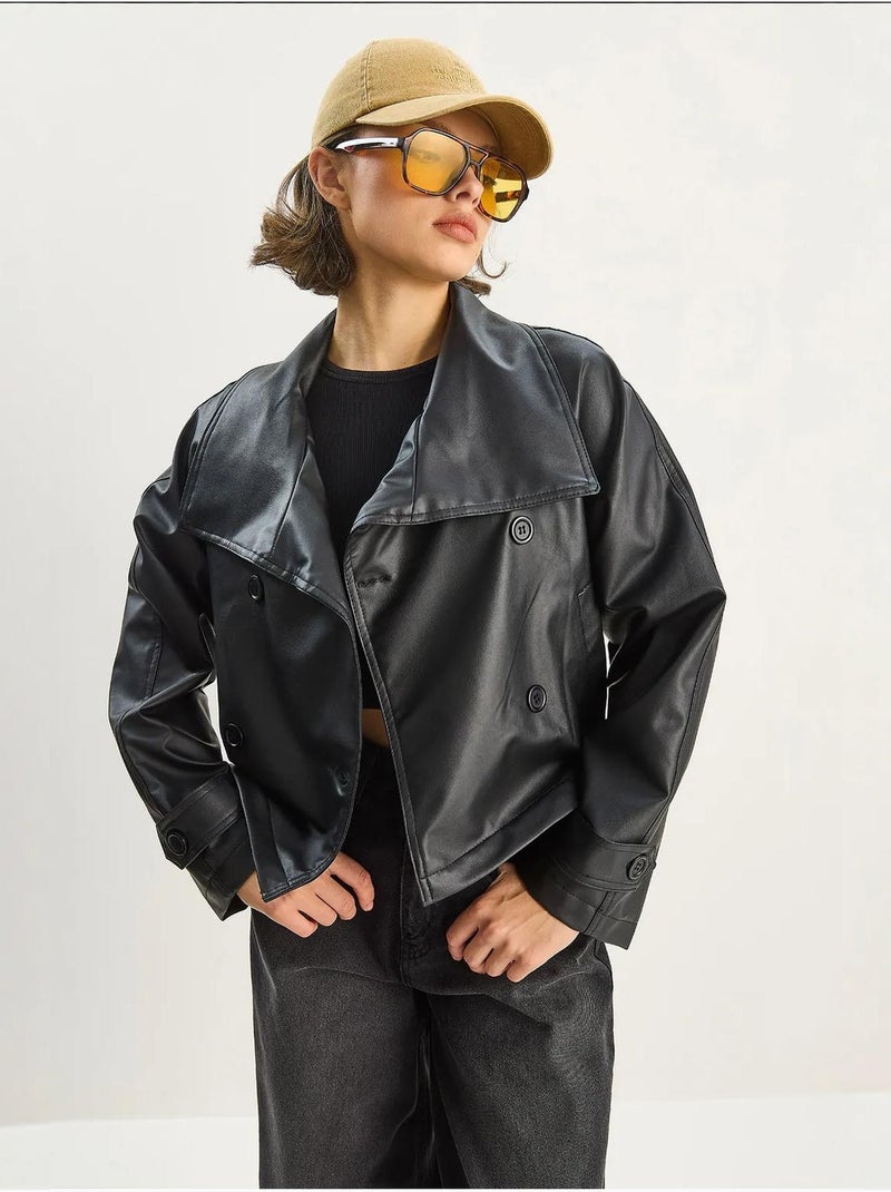 Veste oversize en similicuir avec fermeture boutonnée lucci Noir - Kiabi