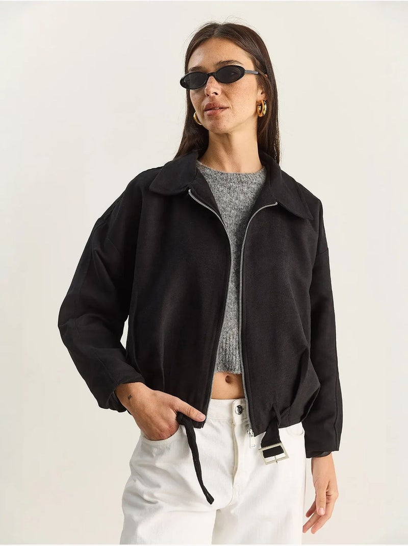 Veste oversize en similicuir avec fermeture éclair et poches lucci Noir - Kiabi