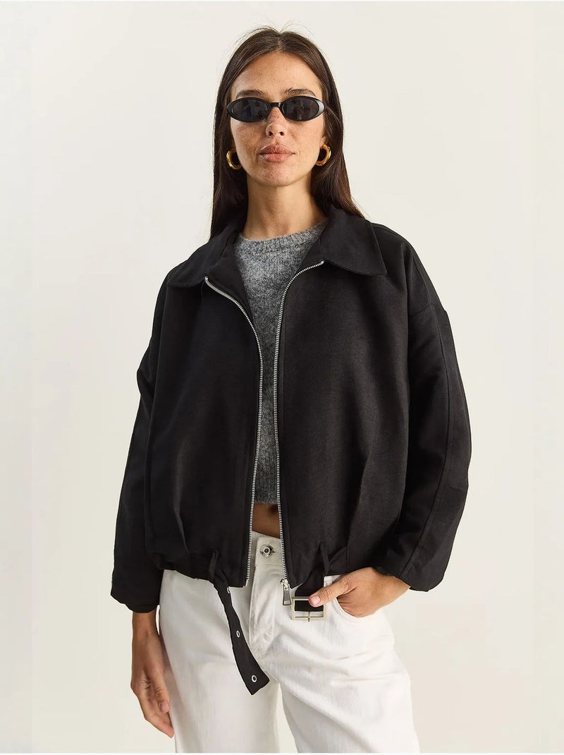 Veste oversize en similicuir avec fermeture éclair et poches lucci Noir - Kiabi