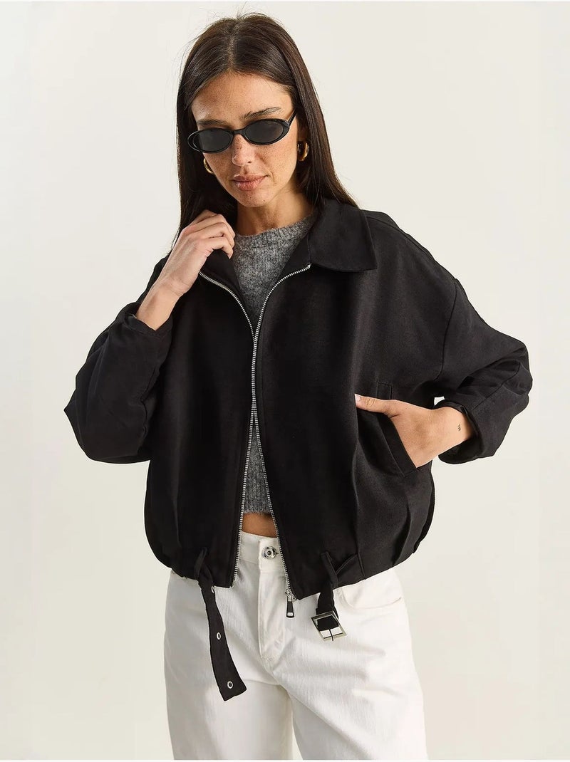 Veste oversize en similicuir avec fermeture éclair et poches lucci Noir - Kiabi