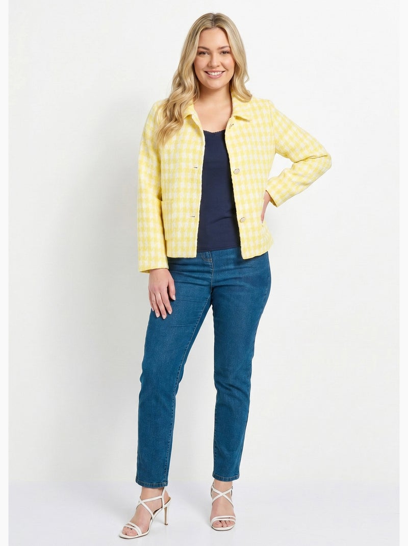 Veste pied de poule courte - Afibel Blanc Jaune - Kiabi