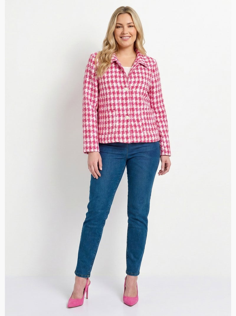 Veste pied de poule courte - Afibel Blanc Rose - Kiabi