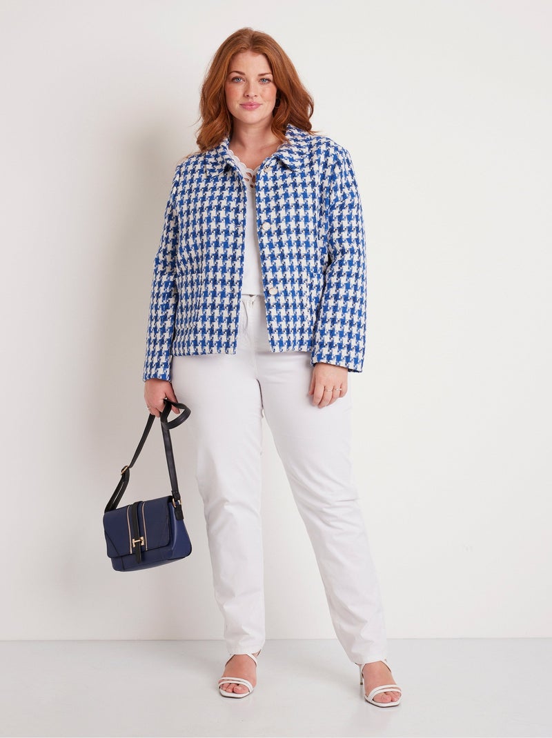 Veste pied de poule courte Bleu Blanc - Kiabi