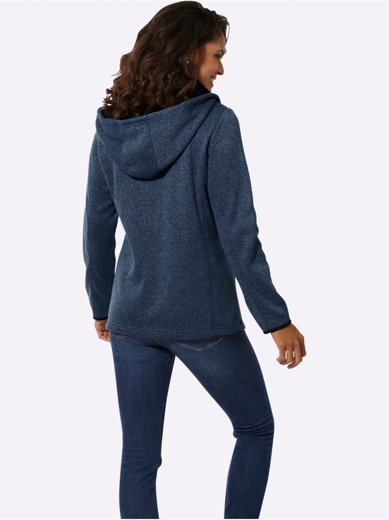 Veste polaire à capuche amovible avec poches zippées et col à revers - Taille standard - Witt Bleu jean - Kiabi