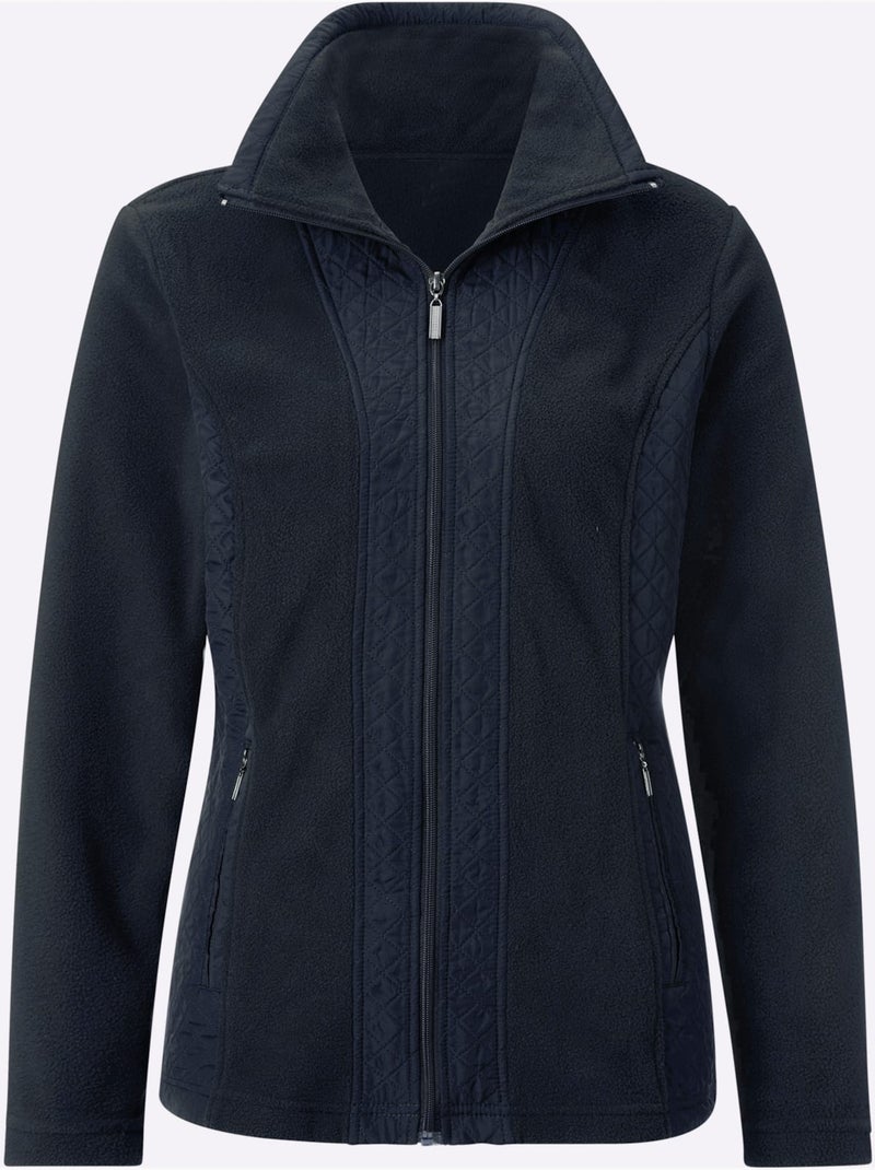 Veste polaire à col à revers avec empiècements et glissières - Taille standard - Witt Bleu marine - Kiabi