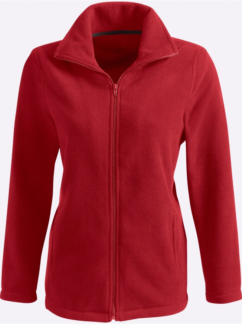 Veste polaire à col à revers avec poches et glissière - Taille standard - Moda Vilona Noir Bordeaux - Kiabi
