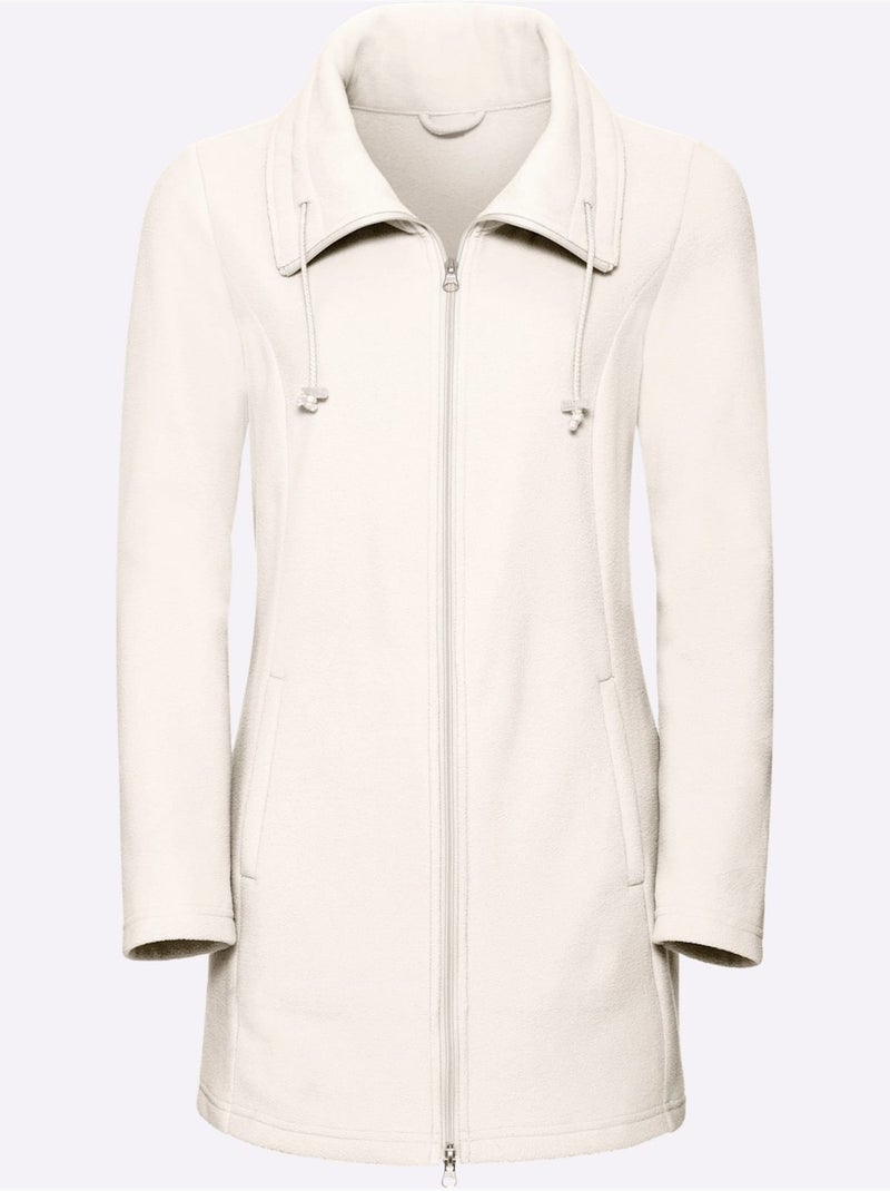 Veste polaire à col à revers et poches cousues - taille standard - moda vilona Blanc cassé - Kiabi