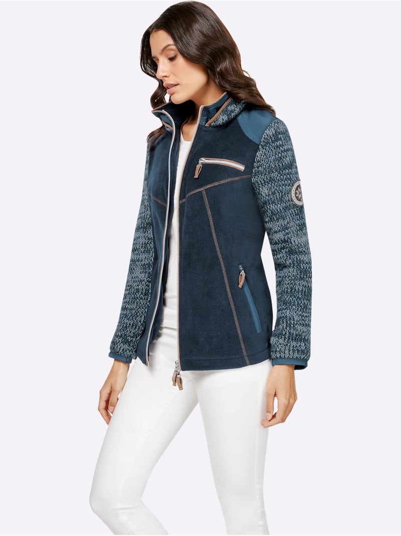 Veste polaire à col montant et manches en tricot - Taille standard - Witt Bleu marine - Kiabi