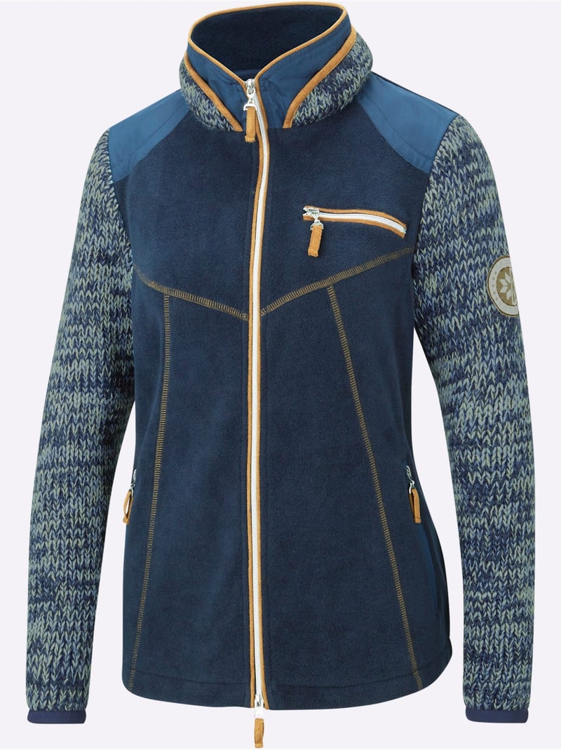 Veste polaire à col montant et manches en tricot - Taille standard - Witt Bleu marine - Kiabi