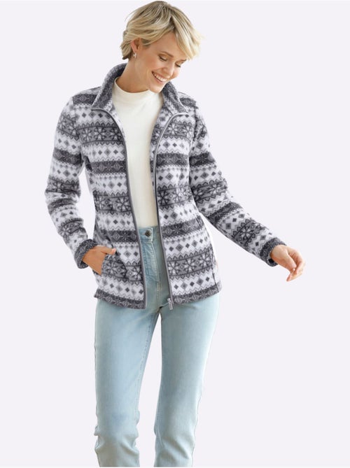 Veste polaire avec col montant et motifs norvégiens - Taille standard - Moda Vilona - Kiabi