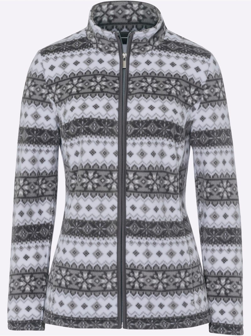 Veste polaire avec col montant et motifs norvégiens - Taille standard - Moda Vilona Gris Ecru - Kiabi