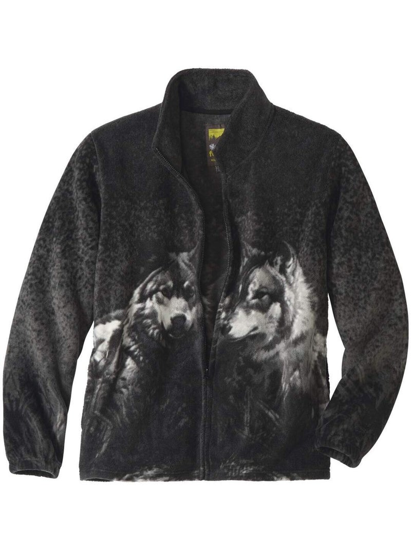 Veste Polaire Imprimé Loups   - ATLAS FOR MEN Noir - Kiabi