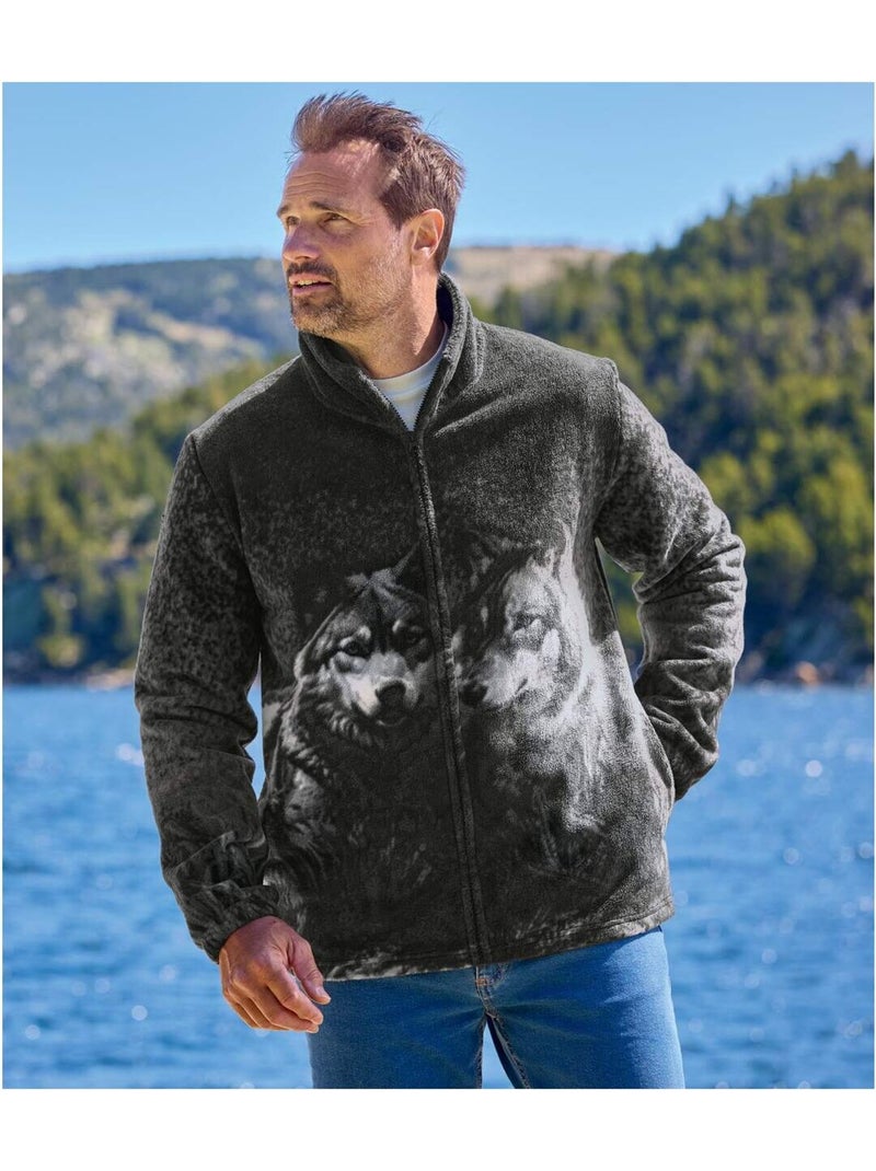 Veste Polaire Imprimé Loups   - ATLAS FOR MEN Noir - Kiabi