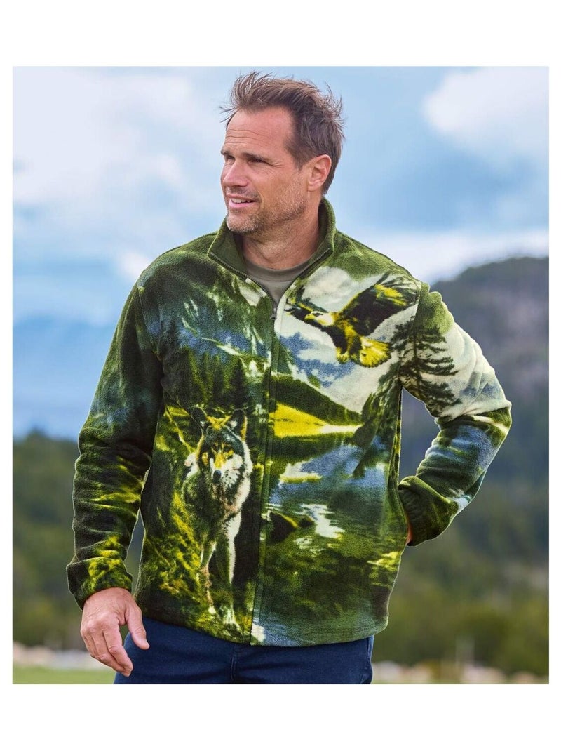 Veste Polaire Imprimée Rocheuses   - ATLAS FOR MEN Vert - Kiabi