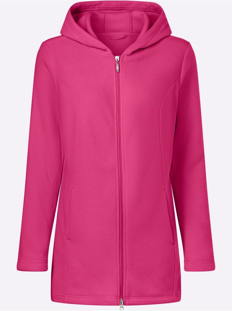 Veste polaire longue à capuche avec poches latérales - Taille standard - Moda Vilona Rose fushia - Kiabi
