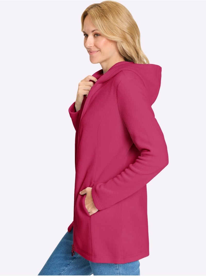 Veste polaire longue à capuche avec poches latérales - Taille standard - Moda Vilona Rose fushia - Kiabi