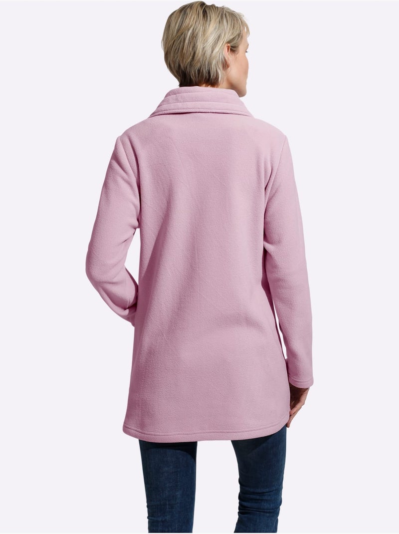 Veste polaire longue à col à revers et poches pratiques - taille standard - moda vilona Rose - Kiabi
