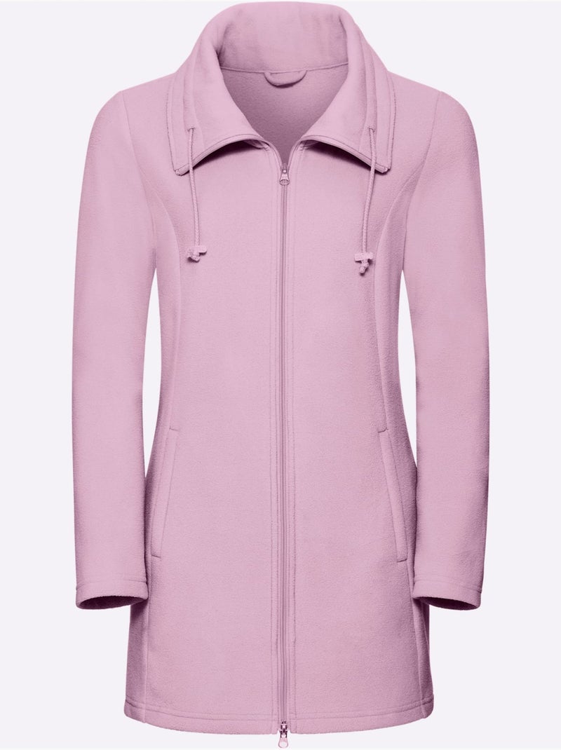 Veste polaire longue à col à revers et poches pratiques - taille standard - moda vilona Rose - Kiabi