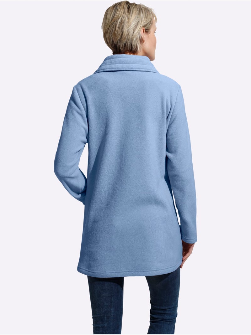 Veste polaire longue avec col à revers et poches cousues - taille standard - moda vilona Bleu clair - Kiabi