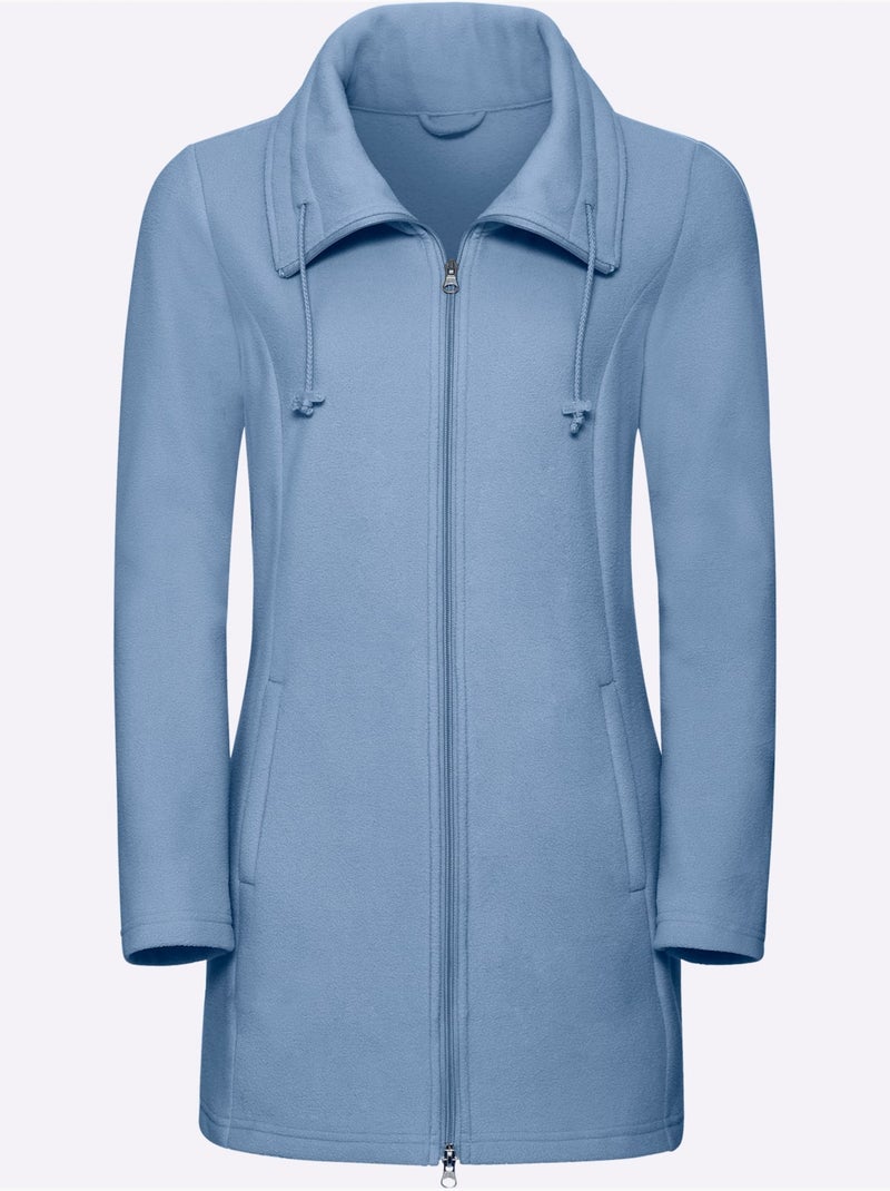Veste polaire longue avec col à revers et poches cousues - taille standard - moda vilona Bleu clair - Kiabi